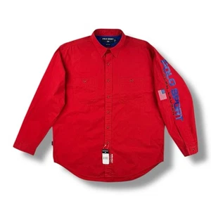Vintage Polo Sport Ralph Lauren Red Spell Out Button Down Shirt Mens Large • NWT - Picture 1 of 7