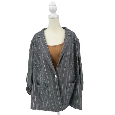 Blazer a Rayas Lane Bryant WMNS 22 Gris Un Botón Mezcla de Lino Chaqueta Traje Abrigo Foto 1 de 4