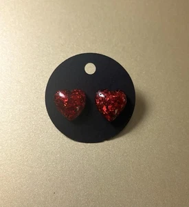Glitter Red Heart Studs - Picture 1 of 1