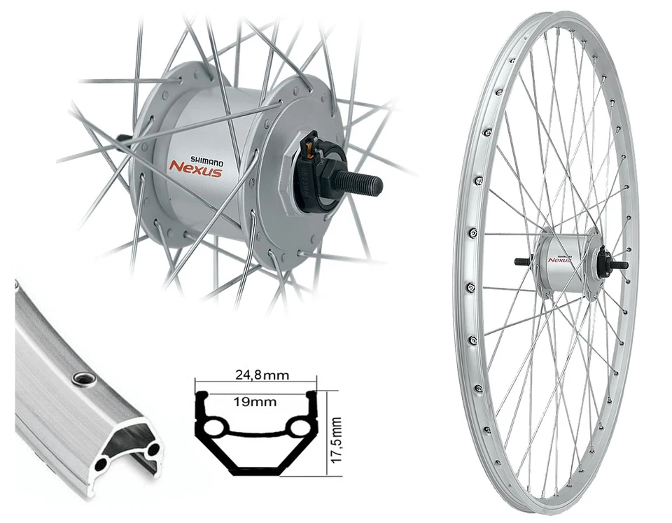 Vorderrad 26" Hohlkammerfelge 3W / 6V Shimano Nexus Nabendynamo silber DH-C30003 - Bild 1 von 1