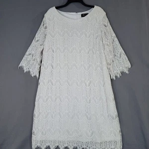 Ronni Nicole Women's Sheath Dress Midi Crochet Lined 3/4 Sleeve Ivory Size 22W - Picture 1 of 12