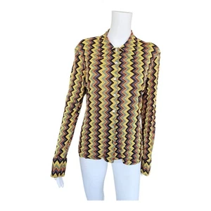 Camicetta Vintage Express Chevron Zigzag Bottoni-Fronte Anni 90 Tricot Colorata Boho Top - Foto 1 di 14