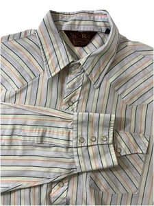 Camicia vintage BJ-R multicolore western a righe manica lunga perla a scatto - vedi foto - Foto 1 di 7
