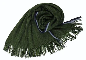 NEU!!! XXL Strickschal aus 100% Wolle (Merino) mit Fransen schwarz grün - - Bild 1 von 3