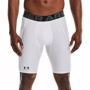 Under Armour HeatGear Pocket Long Mens Short Compression Tights White Gym Shorts - Picture 1 of 5