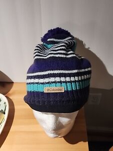 Columbia Omni Heat Striped Knit Fleece Lined Winter Beanie Pom Stocking Cap Hat