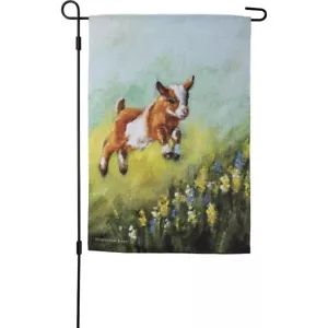¡NUEVO!~BANDERA DE JARDÍN~"CABRA SALTADORA EN EL CAMPO"~Poliéster~Doble Cara~12" x 18" - Imagen 1 de 2