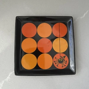 Crate & Barrel Square Halloween Spider Appetizer Plate Ceramic Black Orange - Picture 1 of 5