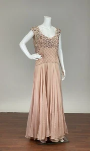 Antique 1930s-40s Blush Pink Silk Chiffon Beaded Evening Gown AS IS - Picture 1 of 12