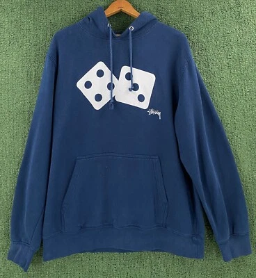 Sudadera con Capucha Stussy Dice 7’s Azul Marino Años 90 De Colección Para Hombre Talla Grande Hecha en EE. UU. Foto 1 de 4