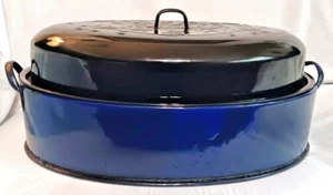 Vintage~Large Revonoc Blue Enamel Carbon Steel Core Roaster by HSB & Co. Chicago - Picture 1 of 8