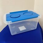 Set Of 5 Clear Plastic Flip Lid Stackable Storage/Box Blue Lid