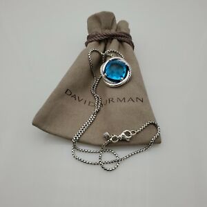 David Yurman Infinity Pendant Necklace Blue Topaz 14mm 17" Chain