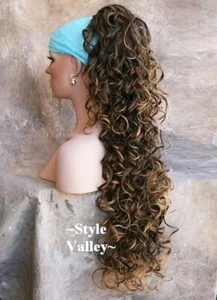 Brown Mix Ponytail Hairpiece LONG Claw Clip in/on Curly Extension Hair Piece - Picture 1 of 3