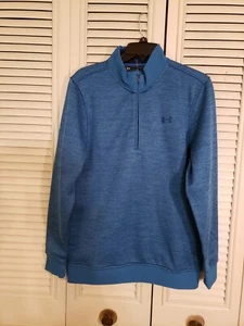 UNDER ARMOUR Storm Herringbone Cold Gear Men's 1/4 Zip Sweatshirt Blue Small - Picture 1 of 5