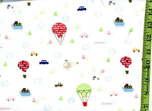 Transportation Cars Ships Stretch Cotton Tee Shirt Childrens Boy Baby Fabric 1Yd - Picture 1 of 1