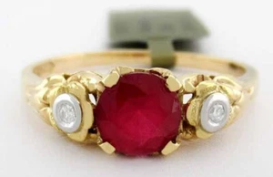 GENUINE 1.06 Cts RUBY & DIAMOND RING 10k YELLOW GOLD -Free Certificate Appraisal - Picture 1 of 5