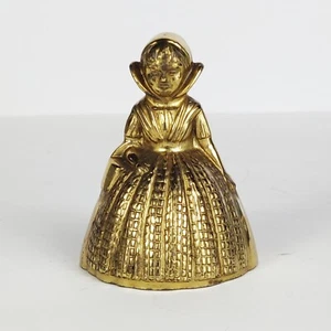 Vintage Victorian Solid Brass Hand Bell Girl Lady Long Formal Dress Hat & Purse - Picture 1 of 12