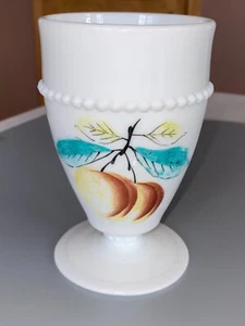 Vintage Westmoreland Beaded Edge Fruits 5" - 8 oz Footed Tumbler peaches design - Picture 1 of 10