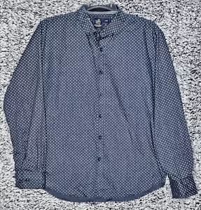 Rugby University Men’s Large Navy Blue & White Cotton/Polyester Button-Up Shirt - Picture 1 of 5