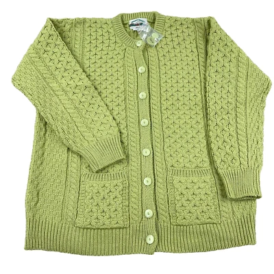 Aran Crafts Cardigan Sweater Women XL Green Merino Wool Chunky Knit Pockets - Image 1 of 4