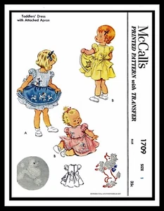 McCall's # 1709 Vestido Patrón de Costura Frock con DELANTAL Niño Pequeño Bebé NIÑA Niño ~1~ - Imagen 1 de 4
