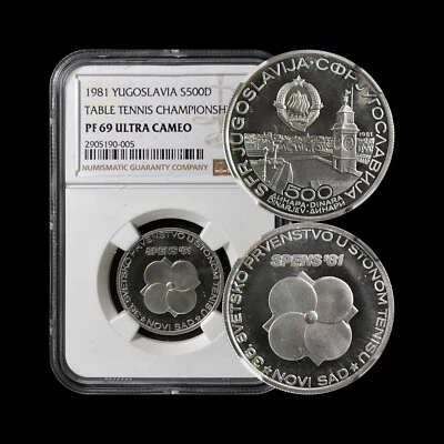 YUGOSLAVIA. 1981, 500 Dinara, Silver - NGC PF69 - Top Pop 🥇 Ping Pong Novi Sad - Image 1 of 4