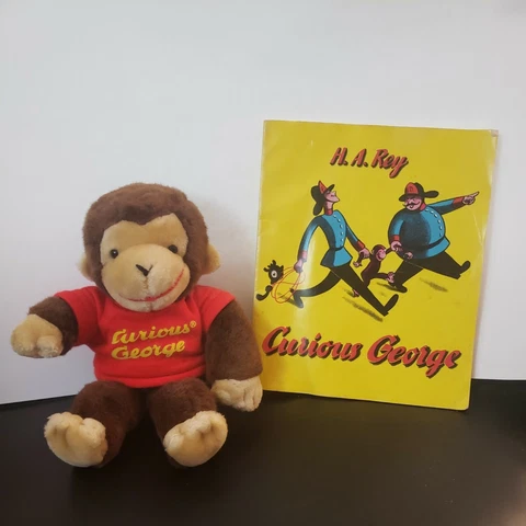 Curious George Plush Monkey Toy Network w/ Red Shirt 12" Stuffed Plush Plus Book Cover