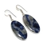Sodalite Gemstone 925 Sterling Silver Jewelry Earring 2.01" Gift for Her z597