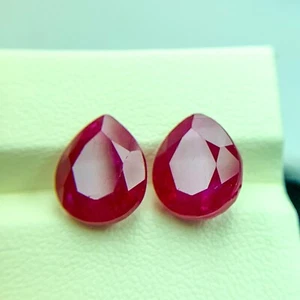 PIGEON BLOOD RED 2 pc 12.56 CT PERFECT RUBY CORUNDUM CHATHUM PEAR PAIR GEMSTONE - Picture 1 of 3