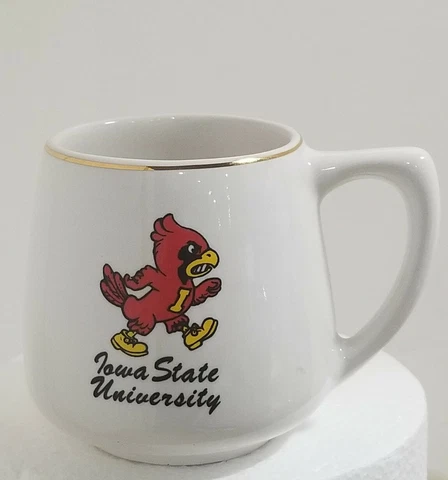 VTG CERAMIC MUG Iowa State UNIVERSITY CYCLONES RED BIRD CARDINAL 3 1/2"gold Cover