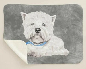 Manta de lanzamiento de lana sherpa cinta azul para cachorro West Highland Terrier Westie perro - Imagen 1 de 4
