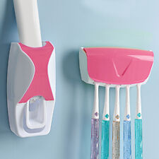 Wall-mounted Toothbrush Toothpaste Holder Punch-free for Wall Ceramic (Pink)