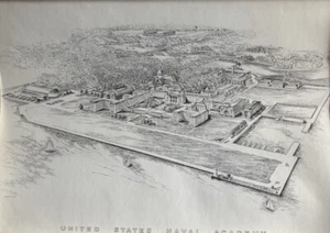 Vintage Keating Etching U. S. Naval Academy Boats Black White Art Print Lorito - Picture 1 of 12