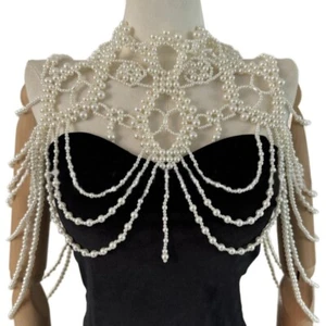 Body Chain Pearls Chest Wrapping Jewelry Multilayer Bride Shawl Gift - Bild 1 von 8