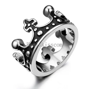 Vintage Crown Design Silver Stainless Steel Mens Womens Unisex Ring Size 6-12 - Picture 1 of 4
