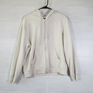 Eddie Bauer Cozy Women's Hoodie Sweatshirt Cream Sz. L Cotton Full Zip - Picture 1 of 7