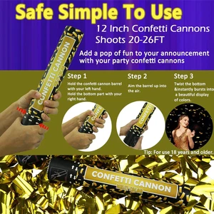 Confetti Cannon Gold Party Poppers - 6 Pack 12 Inch Confetti Poppers for Wedd... - Picture 1 of 12