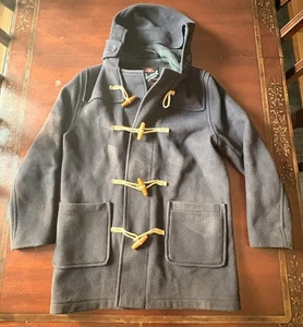 Glovrall Duffle Coat Size 42 Made In England. Navy/green Plaid Lining fitted  - Picture 1 of 9