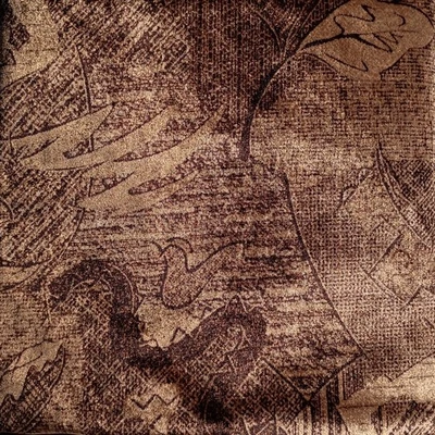 Vintage 70s Velour Upholstery Fabric 5 YD Brown Mocha Art Deco Design MCM Velvet - Image 1 of 4