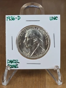 1936-D Daniel Boone Bicentennial Commemorative Half Dollar UNC LOW MINTAGE - Picture 1 of 19
