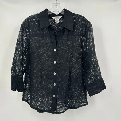 Blusa Feminina de Renda Transparente Tamanho PM Minimalista Texturizada Preta Moody Elegante Burnout - Imagem 1 de 4