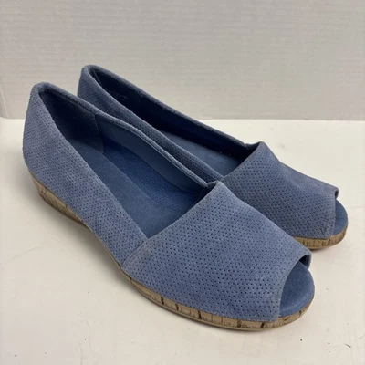 *Aerossóis Spring Break wedge slip on camurça azul peep toe tamanho 7,5M - Imagem 1 de 4