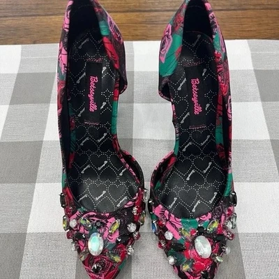 Betsey Johnson Betseyville Tahini Rose Floral High Heel Pumps Rhinestones US 7 - Image 1 of 4