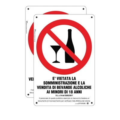 Cartello in Plastica Vietato Vendere Alcolici 20x30 cm (2 pezzi) - Immagine 1 di 3
