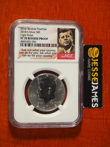 2018 S 50C REVERSE PROOF SILVER KENNEDY HALF DOLLAR NGC PF70 LIGHT FINISH Cover