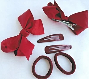 6-teiliges Schulhaarset Schleifenclips, Bommeln, Druckknöpfe Clips Mädchen Haarschmuck - Bild 1 von 19