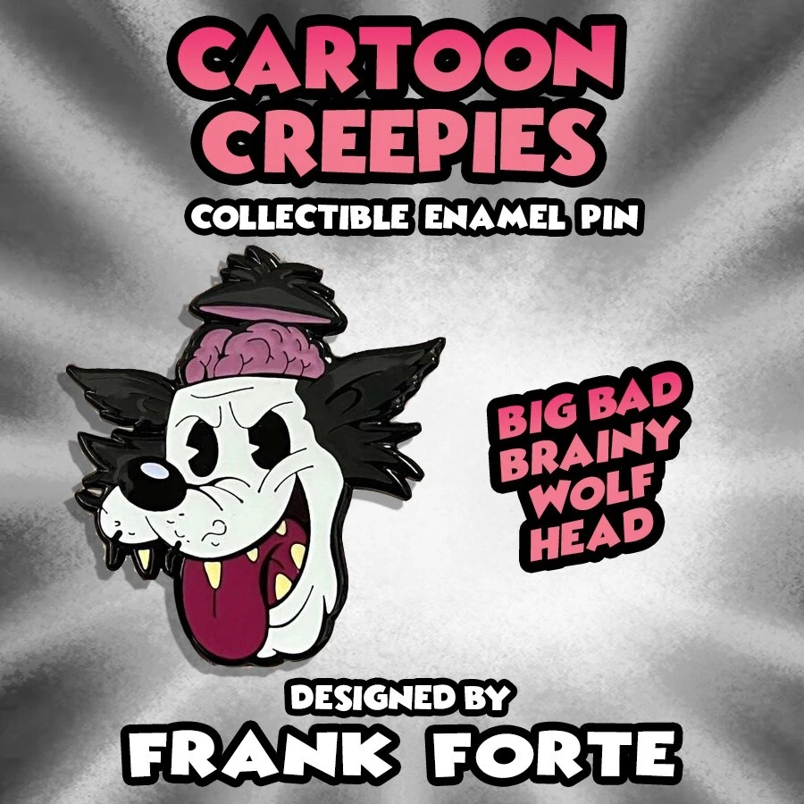 Cartoon Creepies Big Bad Wolf Head 1.5" Hard Enamel pin Cuphead Betty Boop Style - Image 1 of 4