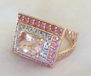 Gorgeous 14K Rose Gold Morganite Sapphire Diamond Ring - 6.80 gms, Sz 8, 1.64 ct - Picture 1 of 14