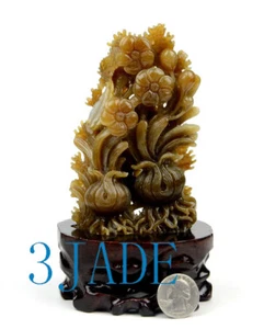 Hand Carved Honey Brown Nephrite Jade Daffodil Flower Statue w/ certificate - Picture 1 of 10